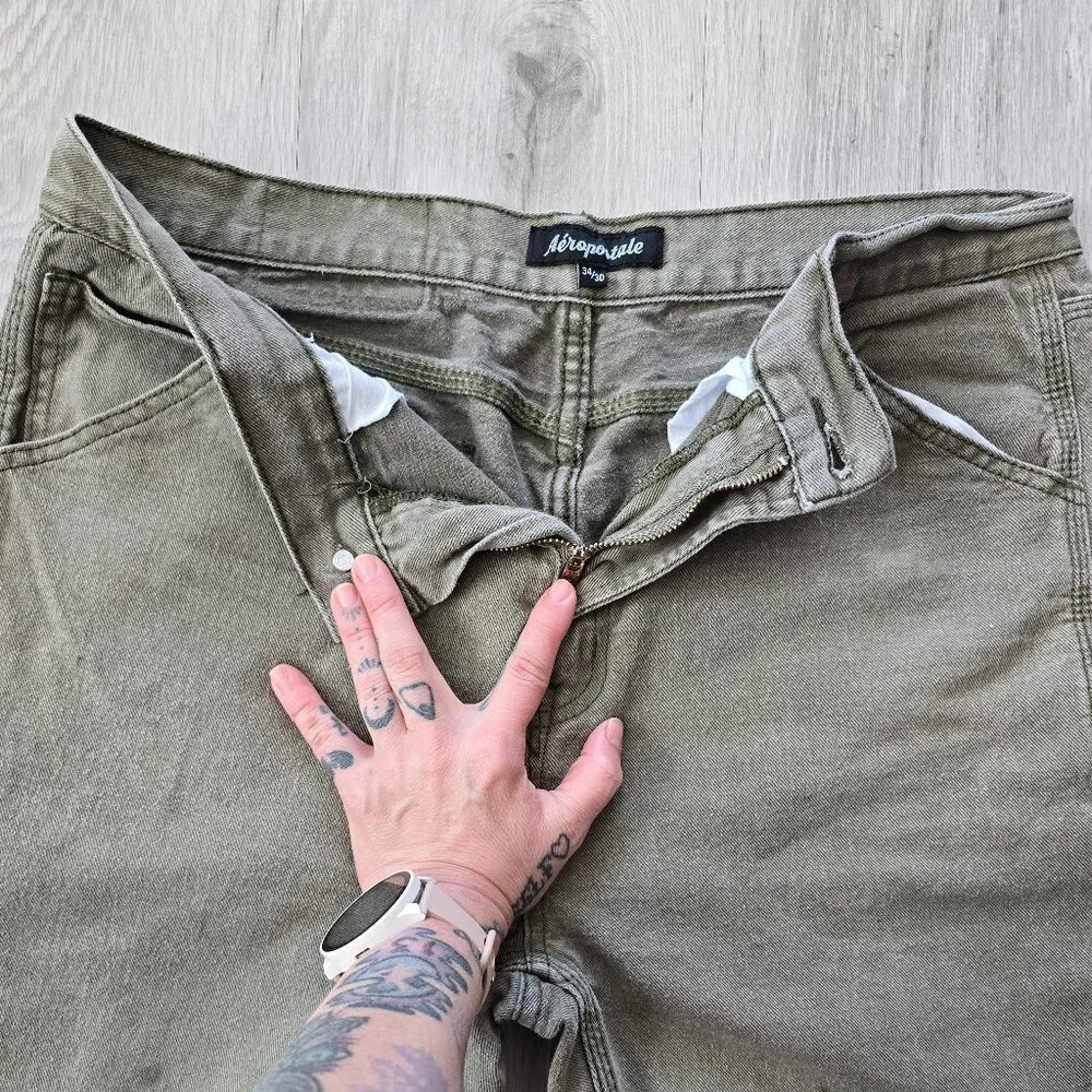 Aeropostale | khaki green denim workwear carpenter straight leg pants | MENS 34